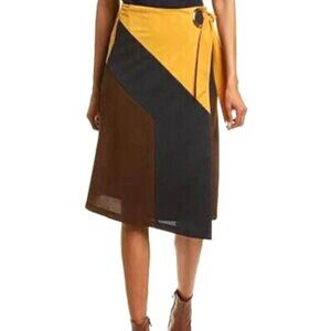 Hutch Anthropologie Skirt Women XS Yellow Colorblocked Wrap Midi‎ NWT Preppy